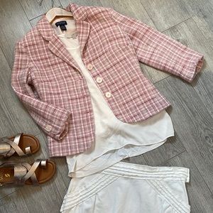 ANN TAYLOR Factory Tweed Pink Blazer 2 petite